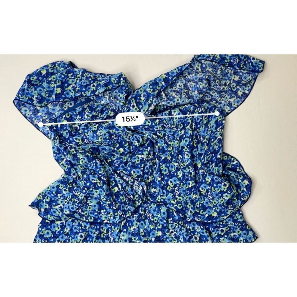 Zara Tiered Blue Floral Off the Shoulder Jumpsuit Romper MEDIUM Preppy Ruffles - Picture 7 of 13